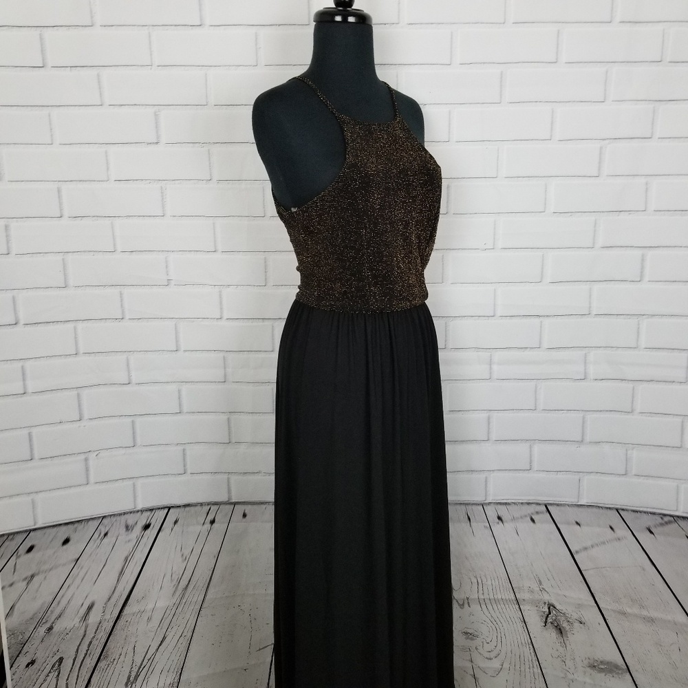 NWT Wild Daisy Black & Gold Sequin Maxi Dress